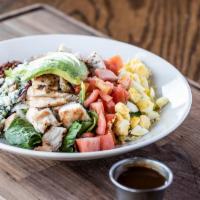 Brewer's Cobb Salad · Grilled chicken, mixed greens, bacon, avocado, tomatoes, eggs, blue cheese, green goddess dr...