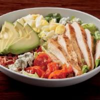 Cobb Salad · marinated seared chicken, mixed greens, toasted cherry tomatoes, hard-boiled egg, crumbled b...