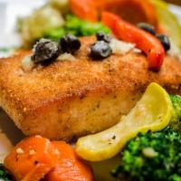 Jack's Herb Crusted Salmon with Veggies · Herb crusted salmon sauteed, then baked in the oven. Served with a side of sauteed vegetable...