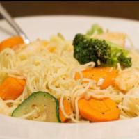 Angel Hair with Shrimp w/ White Wine Cream · 6 sauteed shrimp with mixed vegetables, tossed with angel hair pasta in a White Wine Cream S...