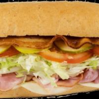 American Club Sub · Ham, Turkey, Bacon, & Provolone Cheese on White Roll. 420-1240 Cal.