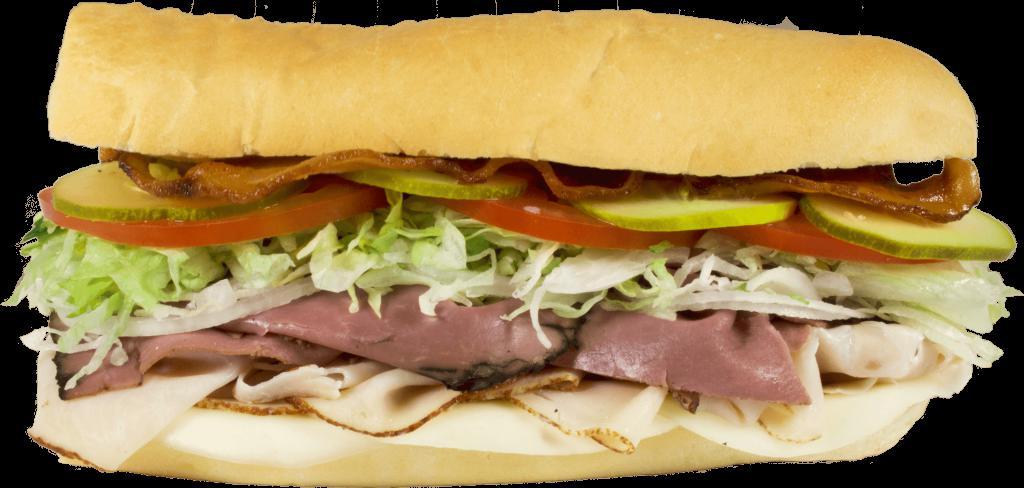 Deluxe Club Sub · Turkey, Roast Beef, Bacon, & Provolone Cheese on White Roll. 400-1160 Cal.