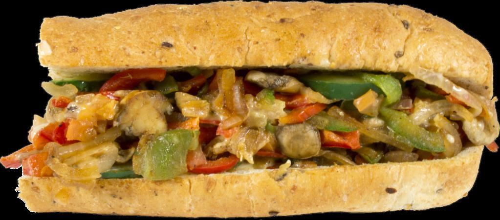 Veggie Philly Combo Meal · Grilled Onions, Red & Green Peppers, Mushrooms, Tomatoes, Cucumbers, & Swiss American Cheese on White Roll. 320-1000 Cal.
