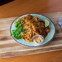 D6. Pad Thai · Rice noodles, stirfried with bean sprouts, peanuts, spring onions, dried chili and your choi...