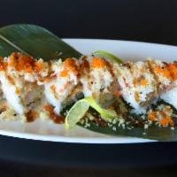 Dream Special Roll · 2 Pieces jumbo shrimp, crab, cream cheese topped with albacore, avocado, crab, diced shrimp ...