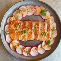 Salmon Carpaccio · Cured salmon drizzled with Ponzu Sesame Dressing