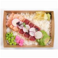 Seared Salmon, Tuna, Avocado Bowl · seared sashimi salmon , cured tuna, avocado over sushi rice