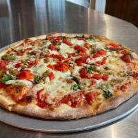 Tuscany Pizza · Mozzarella, fried eggplant, roasted red pepper and fresh spinach.
(Note - NOT Available in G...