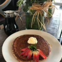 Banana Quinoa Pancakes Breakfast  (GF) · Served with maple syrup and whipped butter.
