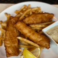 Lunch Fish & Chips · Tempura battered, fried to a golden brown or pan seared (GF) cod (3), served with French fri...