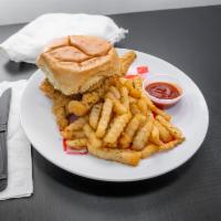 Whiting Fish Sandwich · 8 ounces of crispy southern fried whiting served on a toasted brioche bun with lettuce tomat...