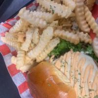 Salmon Burger  · Made from wild caught Salmon, our salmon burgers are topped with american cheese and chipotl...