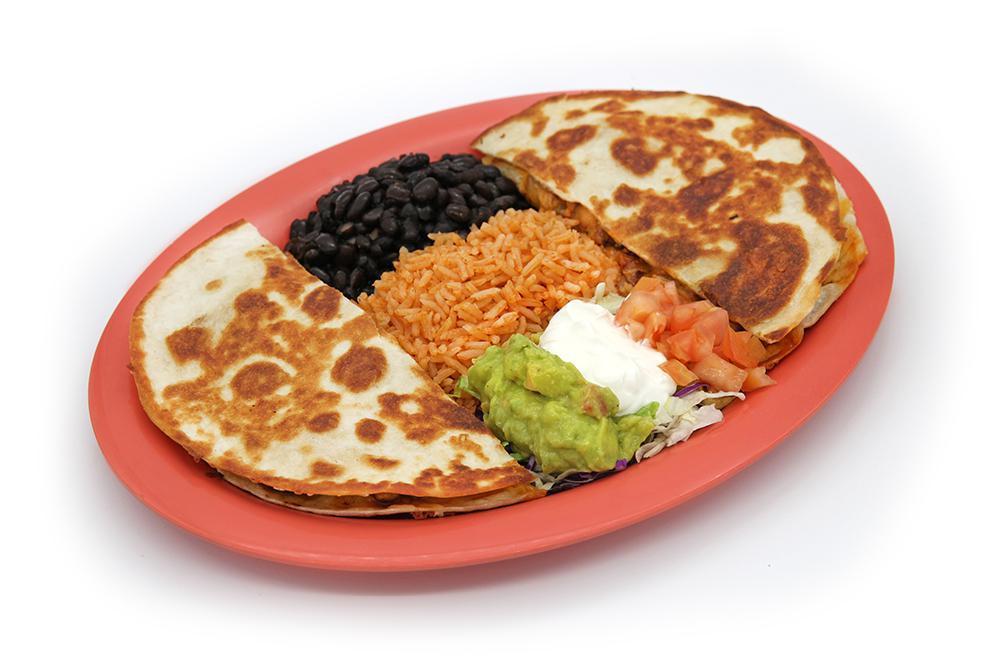  Nui Quesadilla Plate · Choice of cheese, chicken adobo, shredded chicken, ground beef, kalua pork, al pastor pork, steak, fish or shrimp. Served with sour cream, tomatoes and guacamole.
