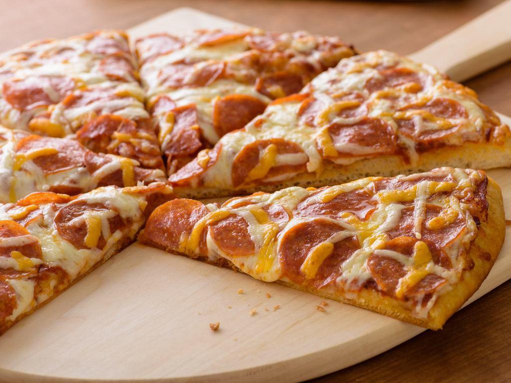 Pepperoni Pizza (Baking Required) · Red sauce, mozzarella and pepperoni. Recommended on an original crust.