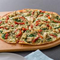 Herb Chicken Mediterranean Pizza (Baking Required) · Grilled Chicken, Fresh Spinach, Sundried Tomatoes, Whole-Milk Mozzarella, Crumbled Feta, Zes...
