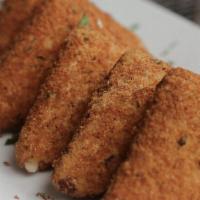 Fried Mozzarella · 5 Mozzarella triangles breaded and fried to delicious cheesy perfection and served with a si...