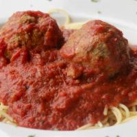 Spaghetti Meatball · 2 large homemade meatballs served over pasta with tomato sauce