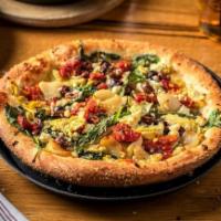 Small Lance · Artichoke hearts, Kalamata olives, spinach, sun-dried tomatoes, roasted garlic, feta,  mozza...