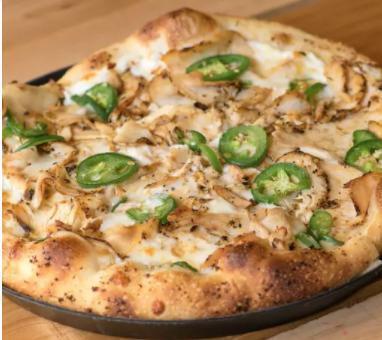 Large Dime Piece · Blackened chicken, fresh jalapenos, cream cheese, chili flakes, mozzarella/provolone, garlic and olive oil.