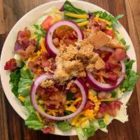 BLT Salad · Iceberg, romaine - choice of dressing green peppers, tomatoes, cucumbers, cheddar, croutons,...