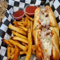 Meatball Sub · Meatballs, marinara, provolone and onions. Served on toasted sub roll.  Served with a side o...