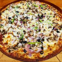 Extreme Combo Pizza · Canadian bacon, Italian sausage, pepperoni, salami, black olive, green pepper, mushroom, oni...