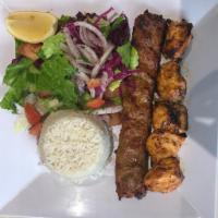 39. Combination Platter · Any 2 single kebabs with rice and salad.