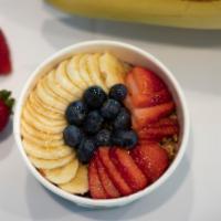 Acai Bowl · Acai, granola, banana, strawberries, blueberries, honey