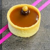 Mini Chocolate Caramel Tart  · Ganache chocolate with salted caramel on top. Contains soy, dairy, gluten.