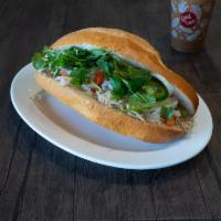 Shredded Chicken · Includes mayo, pickled carrots and daikon, sliced jalapeno peppers, cucumber, onions and cil...