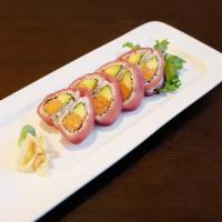 Sweetheart Roll · Crunchy spicy tuna and avocado wrapped with sliced tuna. Prepared with your choice of rice. 