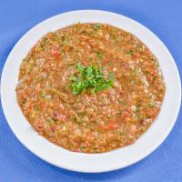 Spicy Turkish Salad Dip · Finely chopped tomatoes, parsley, jalapeno, onions, pomegranate molasses, herbs and spices. ...