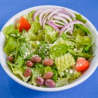 Greek Salad · Loaded with fresh Romaine lettuce, diced tomatoes, cucumbers, red onions, Kalamata, olives, ...
