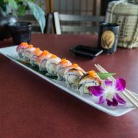 8 Piece Rainbow Roll · California roll topped with assorted fish.
