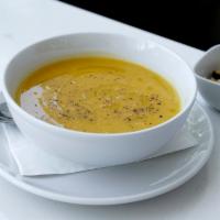 Butternut squash soup · Fresh butternut squash, croutons, extra-virgin olive oil, sage. Option to include extras.