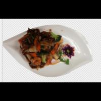 H9. Four Treasures Special · Scallop, shrimp, beef and chicken sauteed with vegetable in spicy brown sauce. Hot and spicy.