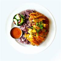 A1 Satay Chicken · Marinated Thai style chicken, served with fried rice, cucumber salad, kale salad, and peanut...