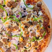 Supreme Pizza · A hearty combination of pepperoni, ground beef, Italian sausage, mushrooms, red onions, gree...