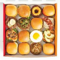 The Party Box · 16 of our burgers. (Choose up to 4 styles)