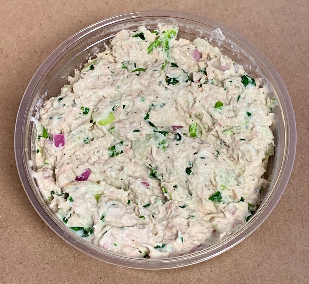 Tuna Salad · Albacore tuna, garlic, lemon, red onion, mayo, parsley, chives, celery, salt and pepper and white pepper. Half pint.