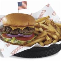 All-american Burger · A Shoney's classic served with American cheese. Fresh, hand-pattied, grain-fed, 100% ground ...
