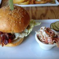 B-B-B Burger · Smoked apple wood bacon, caramelized onion butter, point reyes blue cheese, butter lettuce, ...