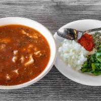 Menudo* · Served daily! Our traditional Mexican red or white soup made with beef tripe and hominy. Ser...