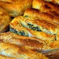 Borek Sml · Savory pastry stuffed with your choice of spinach and feta, ground beef and potatoes, or chi...