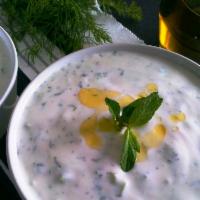 Cacik · Cucumber garlic yogurt. Yogurt mix with cucumbers, garlic, and extra virgin olive oil, mixed...