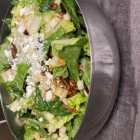 Harvest Salad · Romaine, spinach, diced apple, candied pecans, dried cranberries, feta, poppy seed dressing