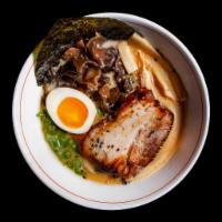 Tonkotsu Ramen  · Creamy pork bone broth .served with Lava egg , wood ear mushroom, menma , scallions, nori 