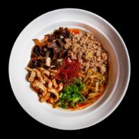 Hell Ramen  · Seaweed broth with Bonito soy sauce mixed with spicy hell sauce .served with Woodear mushroo...