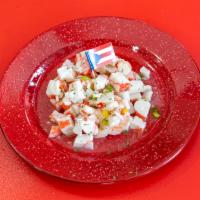 Ensalada de Mariscos · Seafood Salad. Shrimp, crab meat.