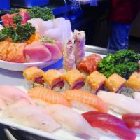 Sushi and Sashimi for 2 · 10 pieces of sushi and 18 pieces sashimi, sawmill roll and million dollar roll. Served with ...
